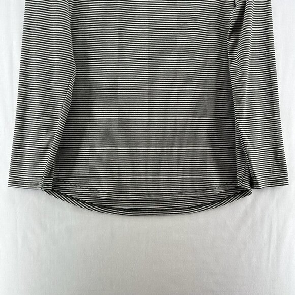 Tahari Top Size L Ribbed Striped Cowl Neck Long Sleeve Stretch Olive/ White - Picture 4 of 11